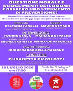 MARANO. Il 20 luglio evento di Sinistra Italiana su questione morale e legge sugli scioglimenti