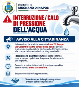 MUGNANO. Carenza idrica: guasto alla cabina elettrica che fornisce energia alle pompe della centrale di via Mugnano-Melito