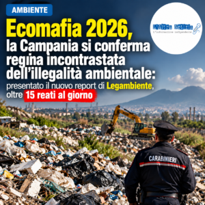 AMBIENTE. Ecomafia 2026, la Campania si conferma regina incontrastata dell’illegalità ambientale: presentato il nuovo report di Legambiente, oltre 15 reati al giorno